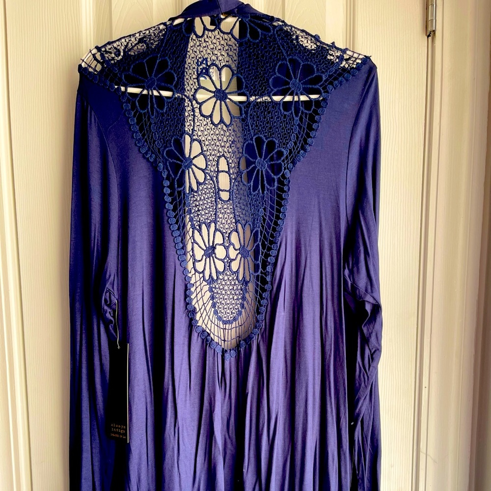 Beautiful dark blue Cardigan with floral open back